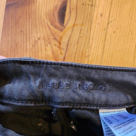 American Eagle AEO Black Hi-Rise Jeggings Ripped High Waisted Stretchy Skinny - Picture 6 of 11